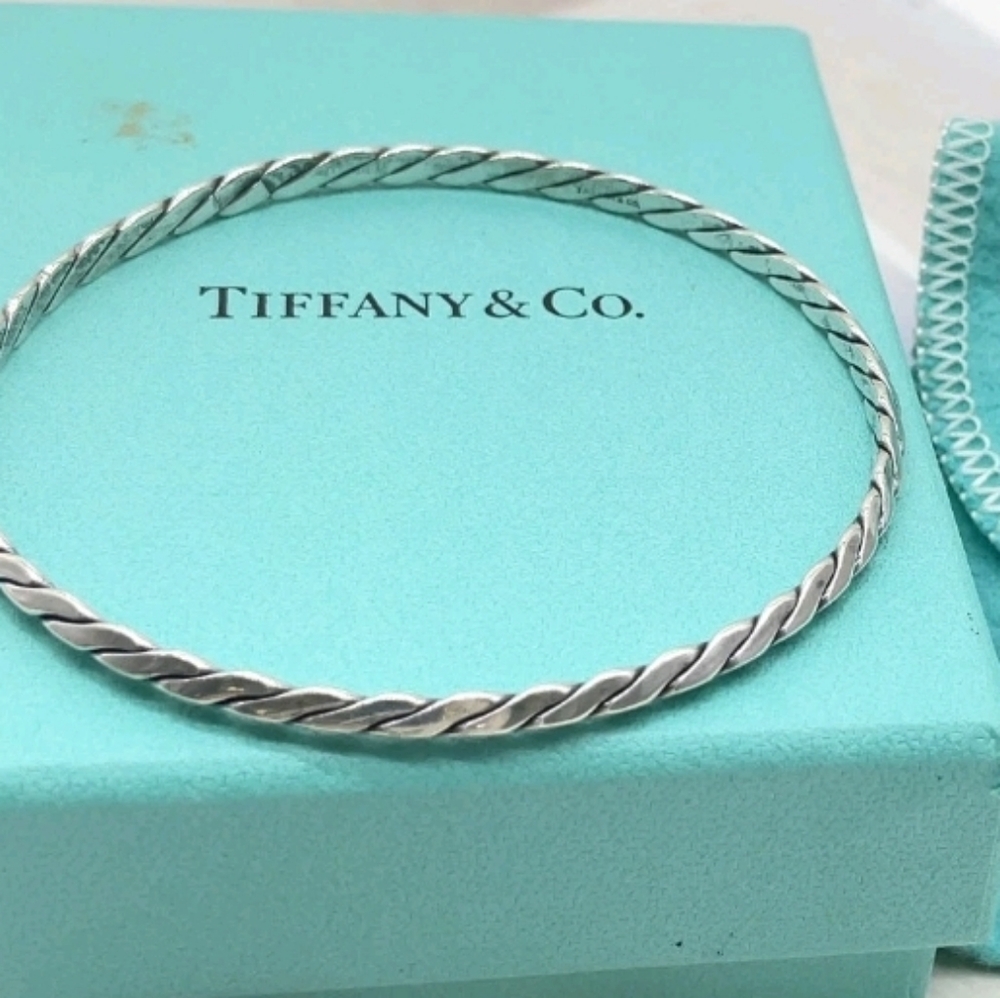Tiffany & Co. Sterling Silver 925 Twist Braided Knife Edge Bangle Bracelet
